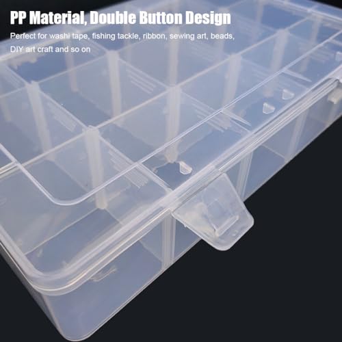 Image of 2 Pcs Large 15 Grids Plastic Organizer Box Clear Storage Container with Adjustable Dividers for Beads, Washi Tapes, Art DIY Crafts, Jewelry, Fishing Tackle, Component and Small Parts