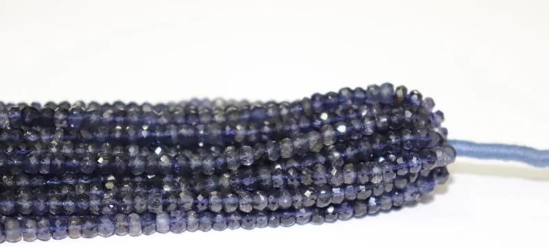 Miniatura 4 de Cuentas de rondelle facetadas de iolita natural AAA, cuentas facetadas de iolita de 0.157-0.177 in, piedras preciosas naturales para hacer jwelery