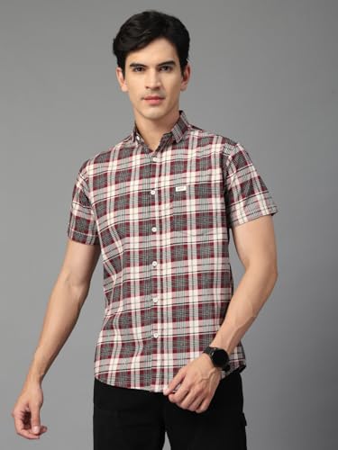 Image of Majestic Man Men's Slim Fit Premium Pure Cotton Plaid Check Half Sleeve Casual Shirt