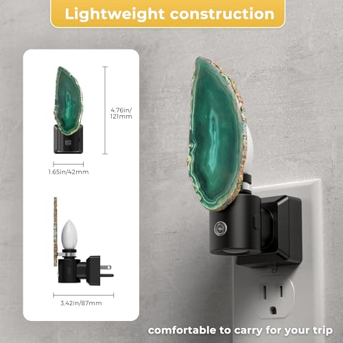 Image of L LOHAS LED Night Lights Plug into Wall, Agate Nightlight Rotating 350 | Dimmable Dusk to Dawn Sensor, Healing Stone Green Agate Decorative Nightlight for Bedroom, Living Room [2 Pack]