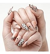 FORBELOVED NAILS,Nude Hand-pained Leopard Handmade Press On Nails,Medium Almond Stick On Nails,Ch...