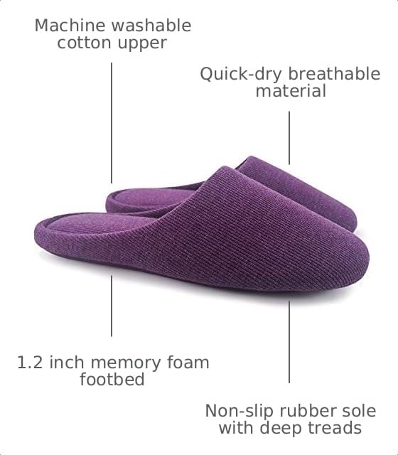 Image of ofoot Women's Non-Slip House Slippers - Lightweight Cotton Memory Foam Indoor Slip-On, Machine Washable & Foldable Travel Design for Home, Yoga, Narrow /Wide Fit Options