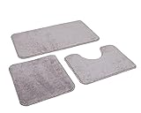 TA&MA STORE-Badematten Set 3 teilig Badezimmerteppich rutschfest Badteppich Badvorleger maschinenwaschbar 80x50 Badematte+50x40 WC Vorleger Duschvorleger Saugfähig WC Teppich (GRAU)