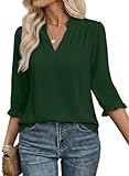 EVALESS Blouses for Women Dressy Casual V Neck 3/4 Length Sleeve Business Work Office Tops 2026 Spring Summer Fashion Clothes Blackish Green XL