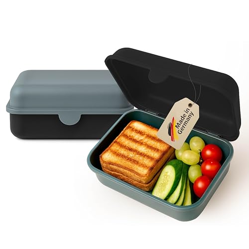 2er Set Brotdose – Lunchbox für Kinder & Erwachsene – BPA-frei, spülmaschinenfest, mikrowellengeeignet – Robuste Snackbox/Frühstücksbox mit austauschbarem Deckel. Made in Germany (Schwarz & Grau)