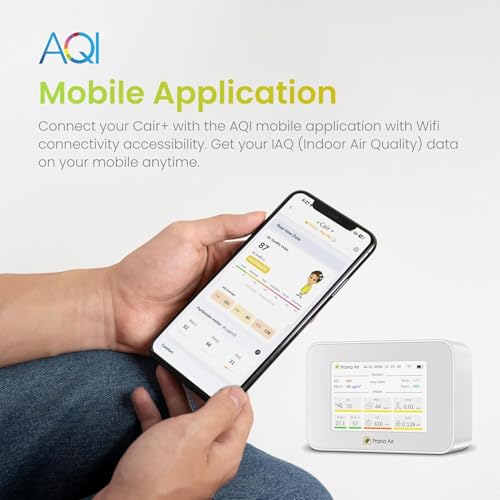 Image of Prana Air Cair+ Indoor Air Quality Monitor for Home, Office or School [AQI, PM2.5, PM10, CO2, TVOC, HCHO, Temperature, Humidity] Portable, WiFi + Mobile & TV App Enabled