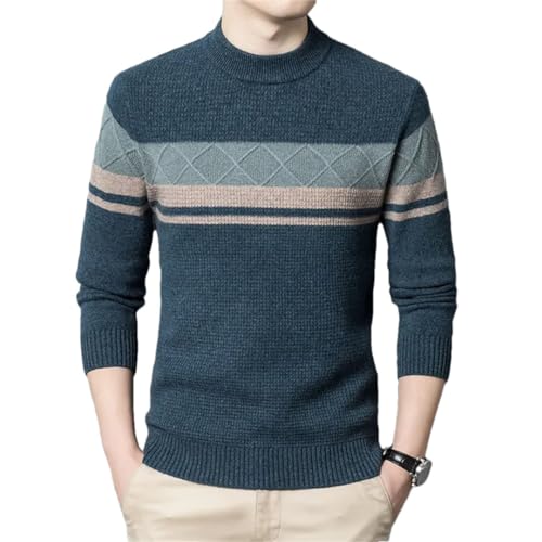 Autumn Winter Wool Thick Men's Round Neck Sweater Classic Turtleneck Stitching Business Leisure Slim Warm Sweater