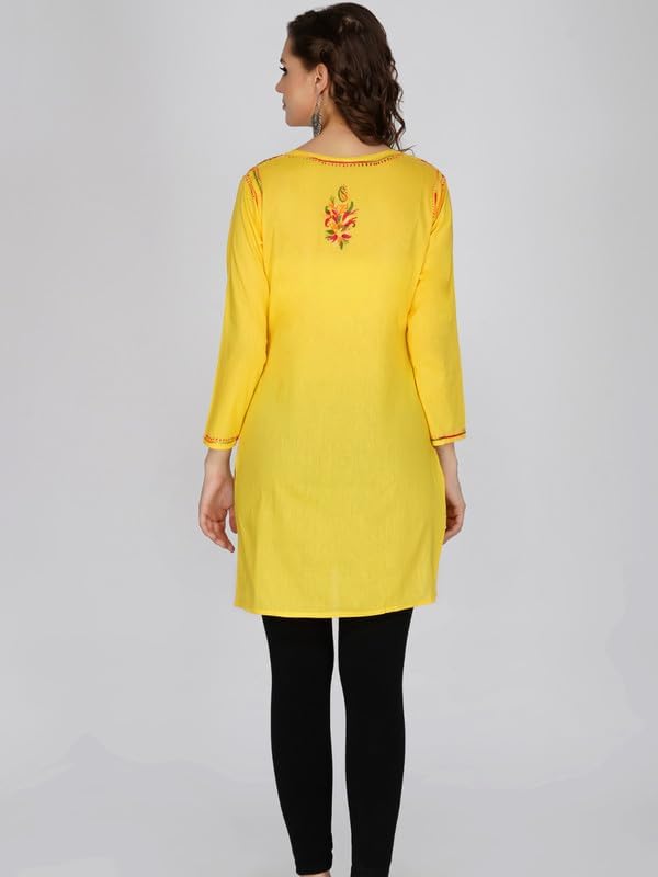 Image of Vahson Designer Hand Lucknowi Chikankari Embroidery Cotton Short Kurti for Women /Girls