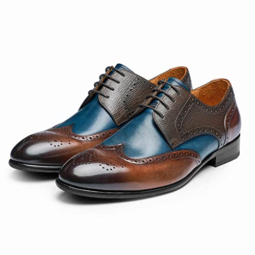 Jepsengord Wingtip Oxford Dress Shoes For Men Brown Cowhide Lace Up Brogue Leather Derby Oxfords Size 10.5 #TOP5