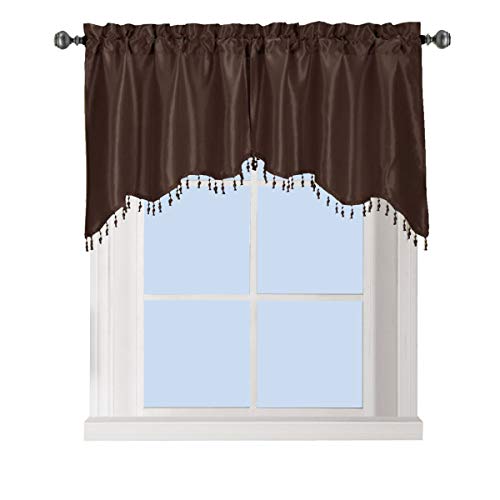 Soho Swag Decorative Trim Window Valance for Kitchen Pair 70×30 Rod Pocket Living Room Valance Solid Chocolate