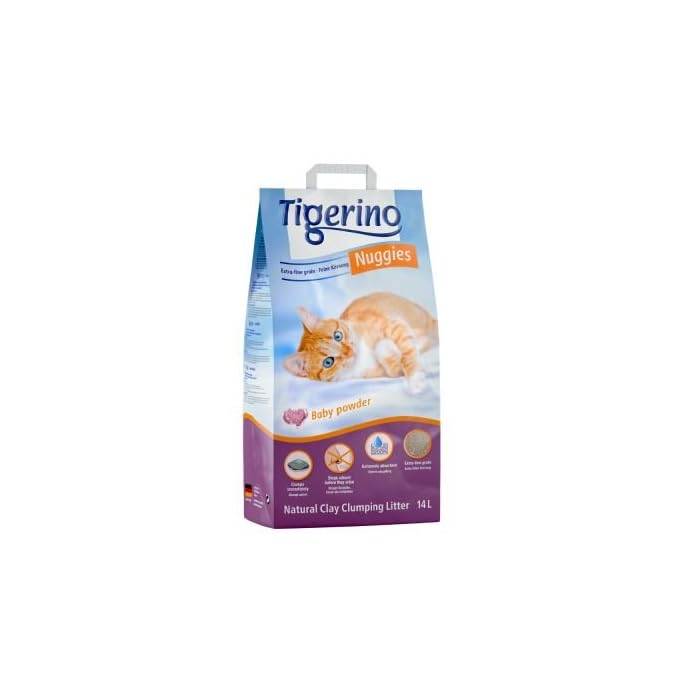 Tigerino Nuggies Cat Litter, Baby Powder Scent. 2 x 14 kg, Double Pack