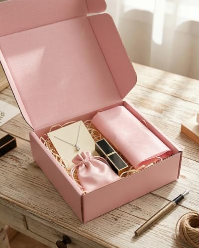 Image of Cardboard Boxes,15 Pack Shipping Boxes 6x6x2 Recyclable Mailing Boxes Colored Corrugated Cardboard Box Small Storage Boxes for Shipping, Mailing, Gifts Packaging (Light Pink)
