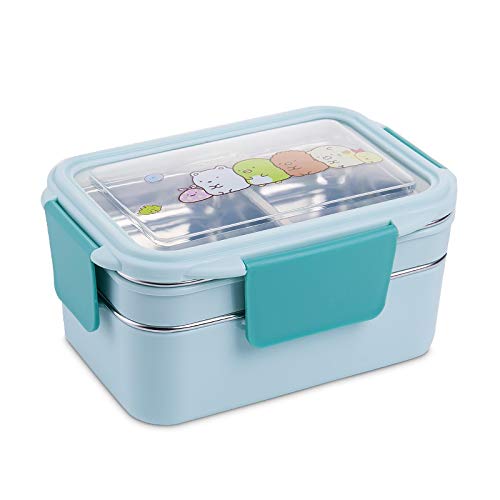 fiambrera, Fiambreras Bento, lonchera portátil de acero inoxidable doble capa, ideal for picnics y la escuela(Blue)