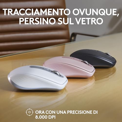 MX Anywhere 3S, Mouse Wireless Compatto, Scorrimento Veloce, Tracciamento 8K DPI, Clic Silenzioso, Pulsanti Programmabili, USB C, Bluetooth, PC Windows, Linux, Chrome, Mac - Grafite - Mouse gaming - Immagine 1