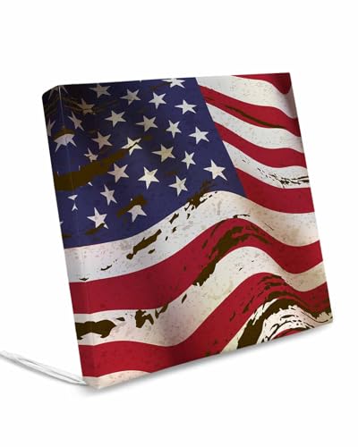 Edwiinsa Shabby Chic Flag Indoor/Outdoor Seat Cushions Cover, Patriotic Memorial Independence Day Waterproof Patio Chaise Lounge Cushion Cover for Beach Pool Side Chair Cushions 20''x18''x2pcs