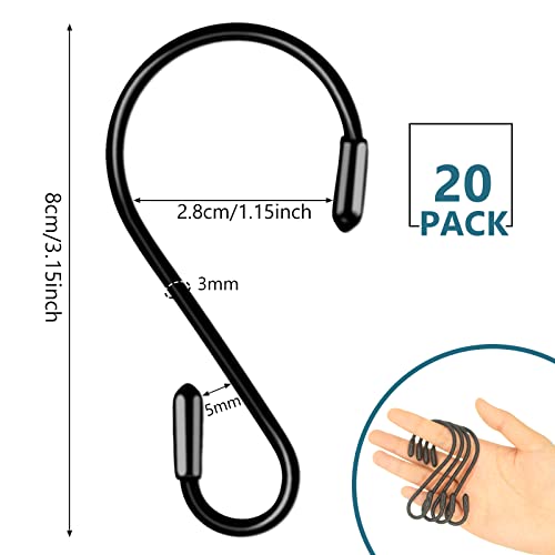 Mzekgxm 20 Pack 3.15 Inch S Hooks Stainless Steel Hanging Hooks Heavy Duty S Hooks For Hanging Kitchenware, Pots, Pans, Plants, Clothes, Towels In Kitchen, Bathroom, Closet, Garden (Black) #TOP1