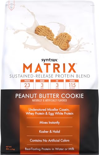 Syntrax Nutrition Matrix Protein Powder, mistura de proteína de liberação sustentada, pedaços de biscoito reais, biscoito de manteiga de amendoim, 2,2 kg