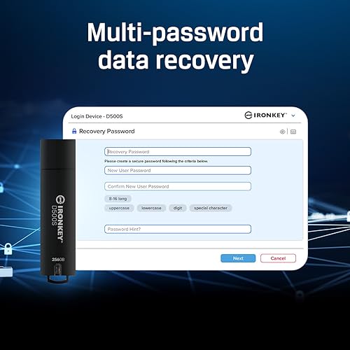 Image of Kingston Ironkey D500S 128GB Encrypted Flash Drive | Dual Hidden Partition | FIPS 140-3 Level 3 | XTS-AES 256-bit | BadUSB and Brute Force Protection | Multi-Pin Option | IKD500S /128GB | Xts-Aes 256-Bit Hardware Encryption, Badusb and Brute-Force Protection, Dual Hidden Partitions