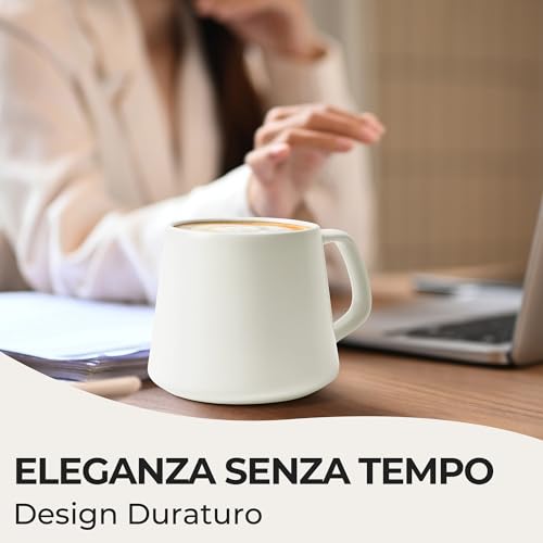 MIAMIO - Set di Tazze da Caffรจ (Set di 4) / Grandi Tazze in Ceramica (420 ml) - Tazza per Cappuccino, Tรจ, Espresso - Adatto al Microonde e alla Lavastoviglie - Collezione Luxe (Bianco) - immagine 5