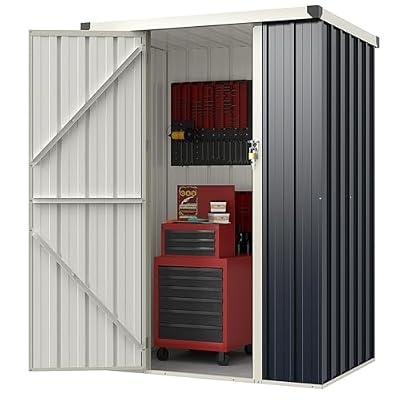 Goplus 3.8 x 2.8 FT Storage Shed Outdoor, All-Weather Steel Utility Storage House w/Lockable Door, Snap-on Arrow Leaning Organizer, Bike Tool Garden Sheds for Yard Lawn Patio