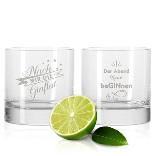 GRAVURZEILE 2er Set GIN-Gläser - Nach mir die GINflut & Der Abend kann...
