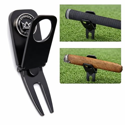Dynasty Golf Portable Cigar Holder - Keeps Your Cigars Safe - Multi-Function Golf Divot Tool and Ball Marker - Cigar Clamp - Take Your Cigar with You on the Course!