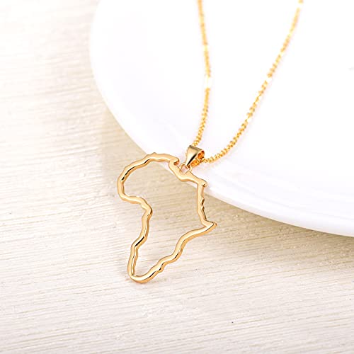 Women's Minimalist Africa Map Pendant Necklace, Trendy Personalized Africa Motherland Continent Outline Necklaces Chain Length 18" Extension Chain 2" ( 18K Gold and Silver Plated both Choice, Jewelry with Gifts Box)3