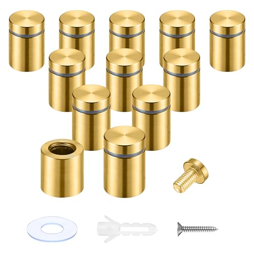Image of Pelopy Sign Standoff Screws Advertising Screws Stainless Steel Wall Standoff Mounts Glass Acrylic Nail(3 /4 x 1 Inch,Gold,12 Pcs)