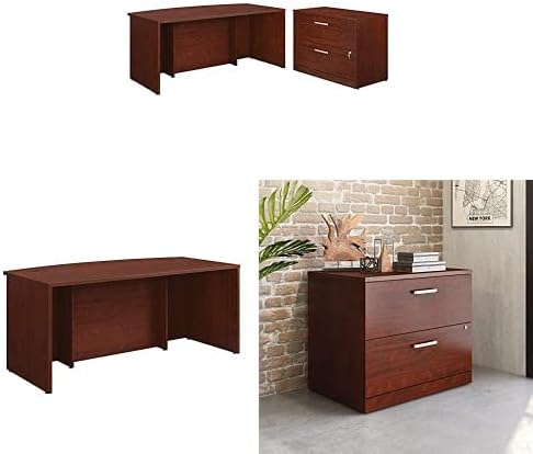 OfficeWorks by Sauder Affirm 72" Bowfrt Desk & LAT Ste, L: 71.10" x W: 35.43" x H: 29.29", Classic Cherry Finish