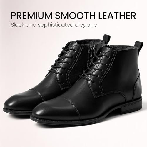 Image of Holy dove Men's Dress Boots Side Zipper Comfort Full-Grain Leather Business Office Cap Toe Oxford Short Ankle Boot