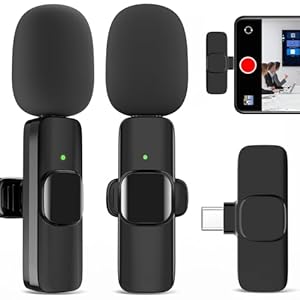 2 Pack Wireless Lavalier Microphone for iPhone, Professional Lapel Mics, Wireless Mic Plug-Play, Lapel Microphone for Video Recording Interview TikTok (USB C for Android iphone15/16)