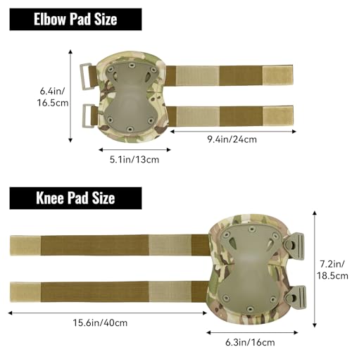 Qavctw Tactical Knee and Elbow Pads Set for Combat Airsoft Paintball Knee Protection Guard Pads Cycling Skateboarding Safety Gear Protective Guard Pads