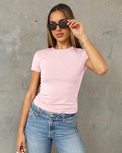 Image of Abardsion Women's Casual Basic Slim Fit T Shirts | Summer Clothes 2026 Going Out Crop Tops Short Sleeve Crew Neck Ladies Tees