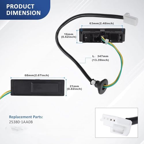 Bouton de commande d'ouverture de hayon 253801AA0B, ajustement parfait
