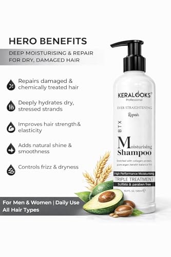 Image of Moisturising Shampoo for Dry Hair 250ml | Daily Use | Moisturizes & Hydrates | Straight & Shiny Hair | Colour Protect | Sulfate & Paraben-Free