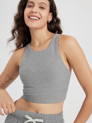 Image of ODODOS Racerback Tank Bra for Women High Neck Non Padded Medium Support Sports Bra Workout Yoga Crop Tops