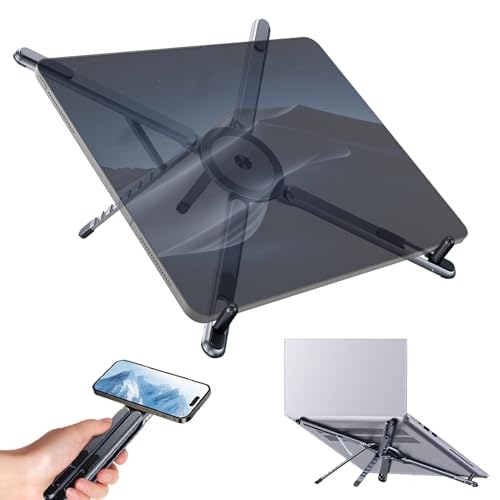 QzheMuw Portable Travel Tablet/Phone/Laptop Stand, Adjustable Laptop Riser for Desk, Foldable Magnetic Phone Holder, Compatible with iPad, MacBook, iPhone (4.7-15.6'')