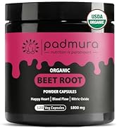 PADMURA Organic Beet Root Powder Capsules 1800mg - Healthy Blood Pressure &amp; Happy Heart | USDA Or...