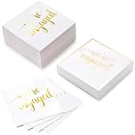 RUSPEPA 50Pcs Engaged Napkins - Disposable 3-Ply Paper Luncheon Napkin, Gold Foil We're Engaged - 16.5x16.5cm/33x33cm(Unfolded)