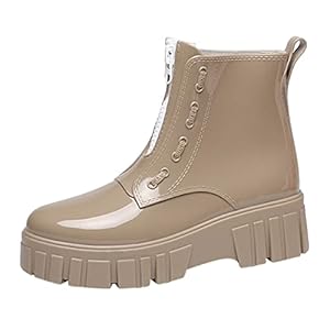 Generisch Damen-Gummistiefel Beige Wasserdicht Reißverschluss