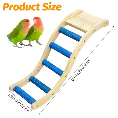 Image of Nature Wooden Bird Ladder Pet Parrots Climb Bridge Exercise Stands for Parakeet Climbing Chewing Bridge Bird Cage Accessories for Cockatiel Parakeet Lovebirds Budgie (Blue)
