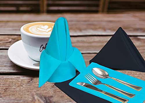 Image of Ruvanti Cloth Napkins Set of 12, 18x18 Inches Napkin Cloth Washable, Soft, Durable, Absorbent Cotton Blend. Table Dinner-Napkin Cloth for Hotel, Lunch, Restaurant, Wedding Parties - Dark Grey & Teal