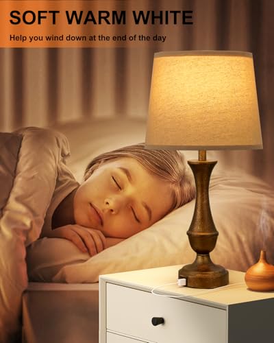 Seealle Upgraded Touch Lamps for Night Stands Set of 2 - Bedside Lamps with USB C+A, 3 Way Dimmable for Bedroom Living Room End Tables Office (Brown&Oat) - Image 4