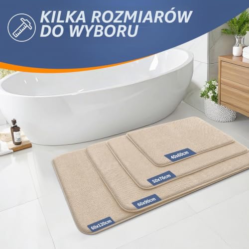 Homaxy Dywan łazienkowy z pianki memory, miękki, antypoślizgowy, zmywalny, gruby, chłonny, do łazienki, do łazienki, 60 x 120 cm, beżowy