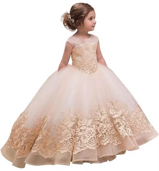 Flower Girl Dress for Wedding Girls Lace Fancy Dress Formal Dress Tulle Girls Ball Gown Kids Pageant Party Dress