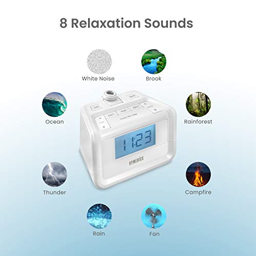 HoMedics Dual Alarm Digital FM Clock Radio Time Projection, 8 Relaxing Nature Sounds, LED Display, Multi-Alarm Snooze, Sleep Timer, Nightlight, Ceiling Clock SoundSpa, White by Homedics - Image 3