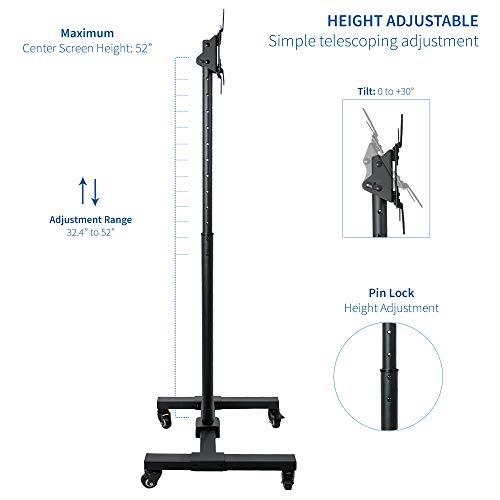 VIVO Mobile TV Display Stand for 13 to 42 inch LED LCD Flat Panel Screens, Rolling Floor Stand Height Adjustable Mount with Wheels (STAND-TV07W)