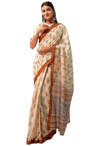 Image of Satrani Women's Silk Printed Ready To Wear Saree with Unstitched Blouse Piece