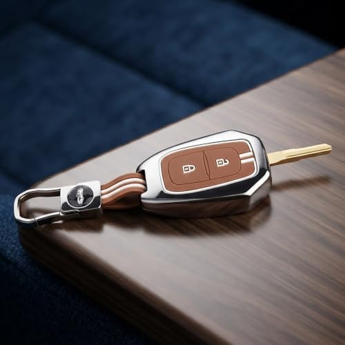 Image of Coll of Fest Premium Metal Silicone Brown Key Cover Compatible with Renault Kiger | Kwid | Duster 2016 | Triber 2 Button Smart Key Cover Metal and Silicon Protection Glow in the Dark