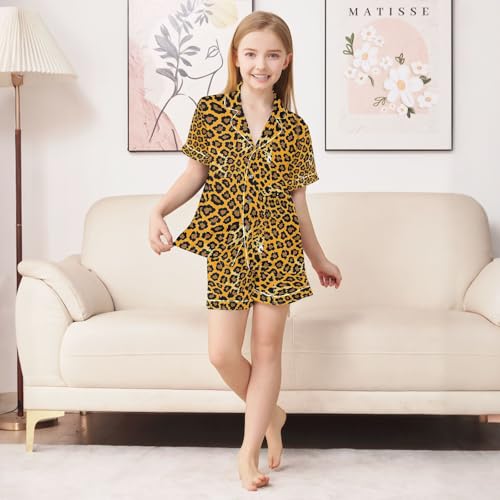 senya Leopard Print 1 Satin Summer Pajama Sets Silk Short Sleeve Button Down Sleepwear4